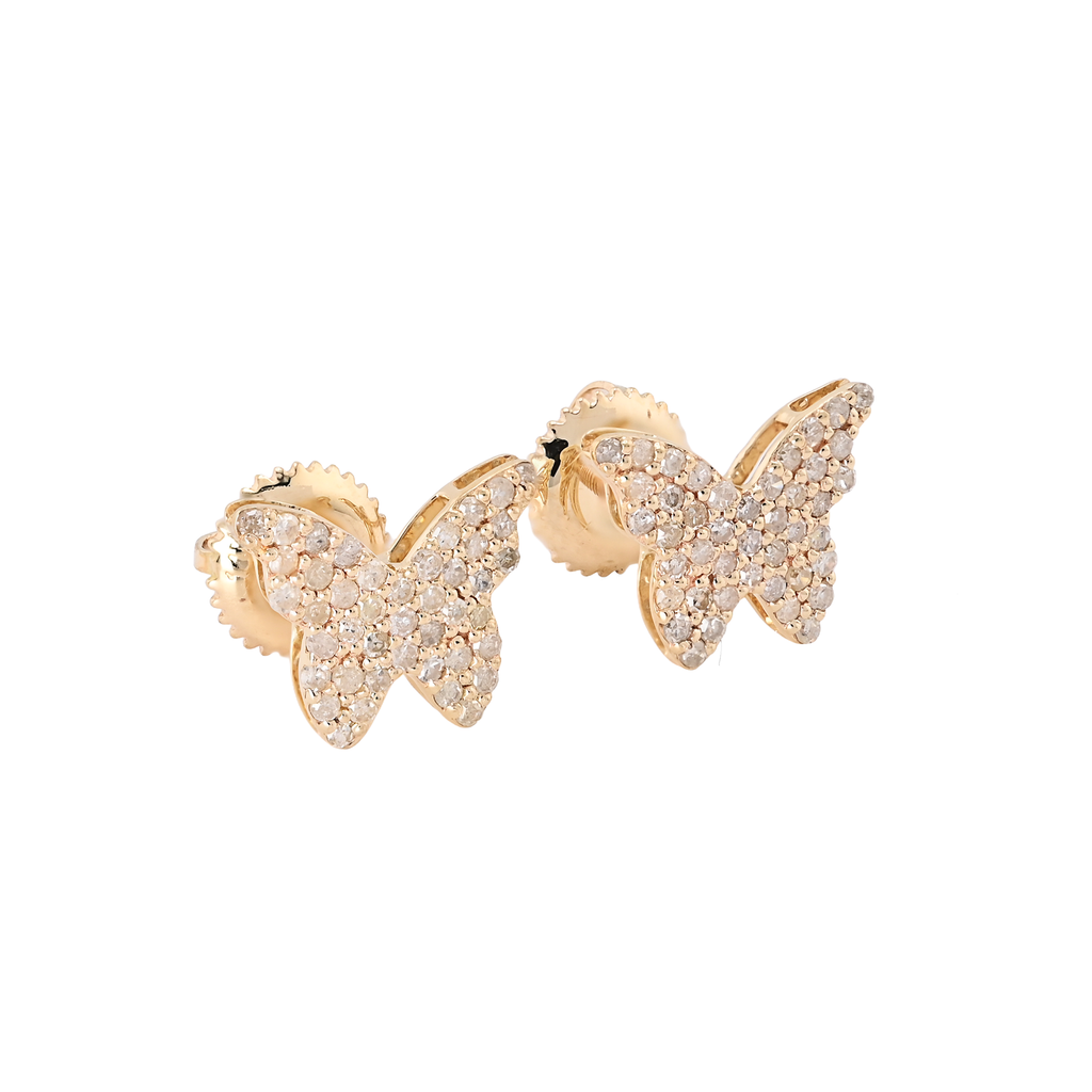 14K Yellow Gold Natural Diamond 0.38CT Butterfly Stud Women Earring