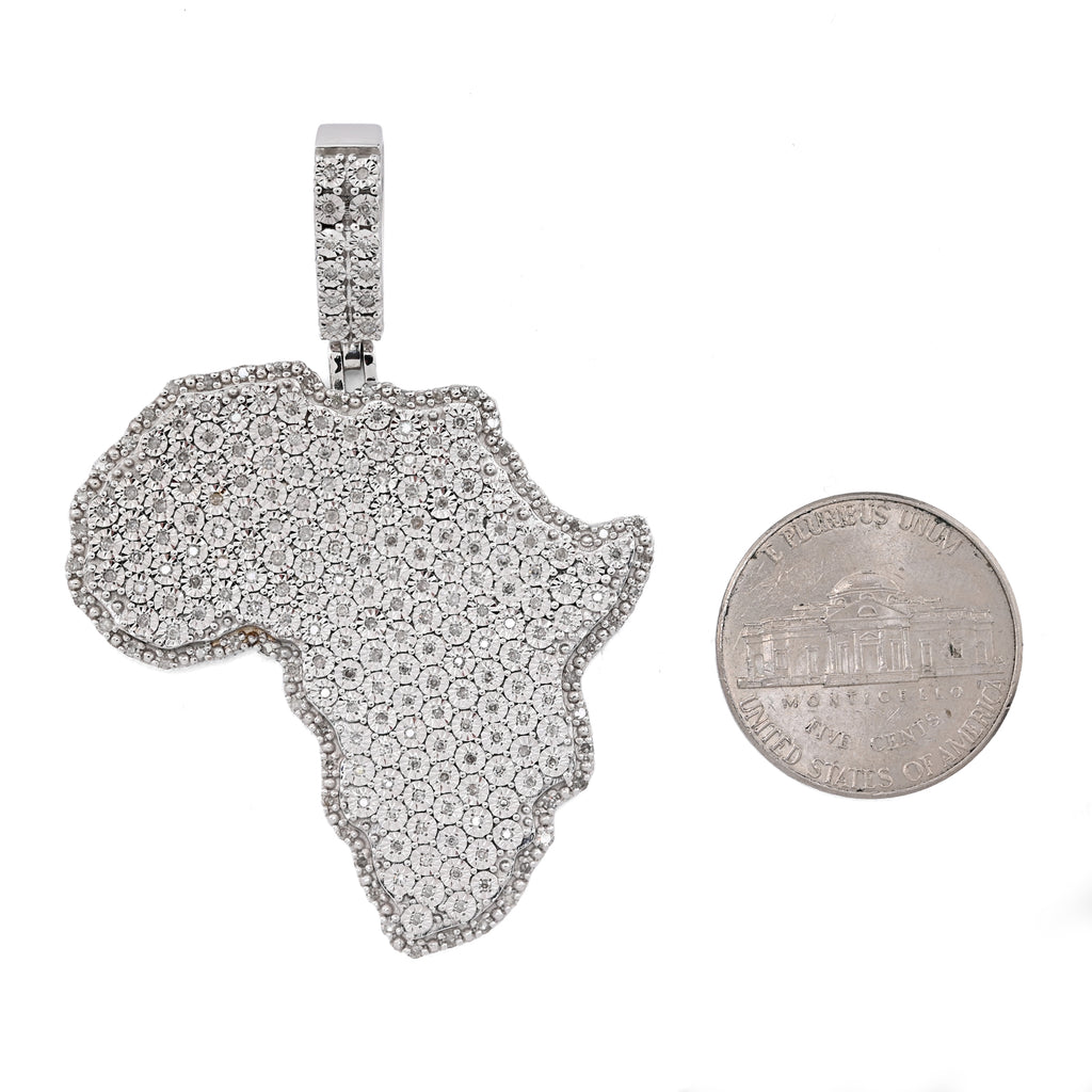 925 Sterling Silver 0.83 CT Natural Diamond Africa Pendant Men's Charm