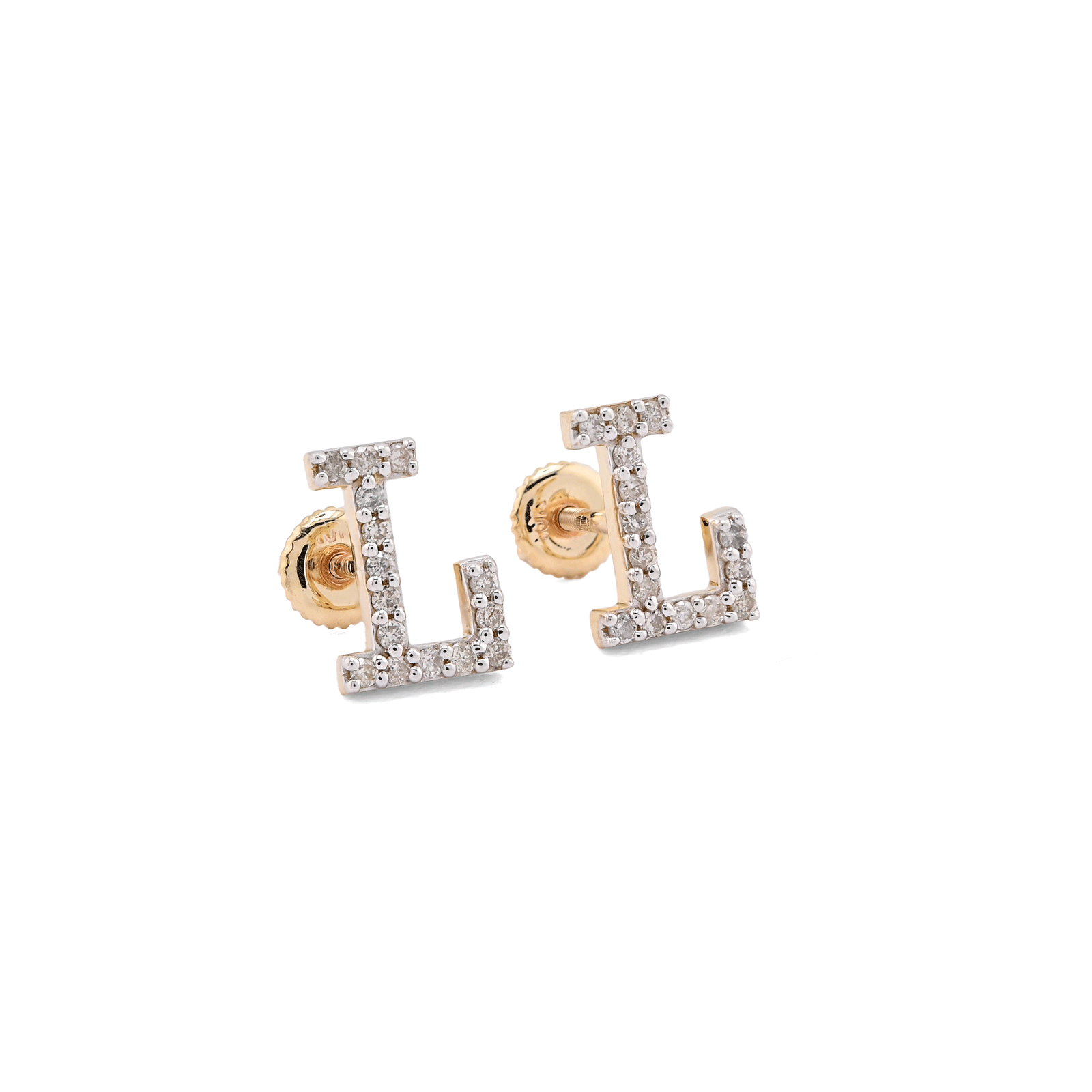 10K Yellow Gold "L" Initial 0.26CT Natural Diamond Stud Alphabet Earring