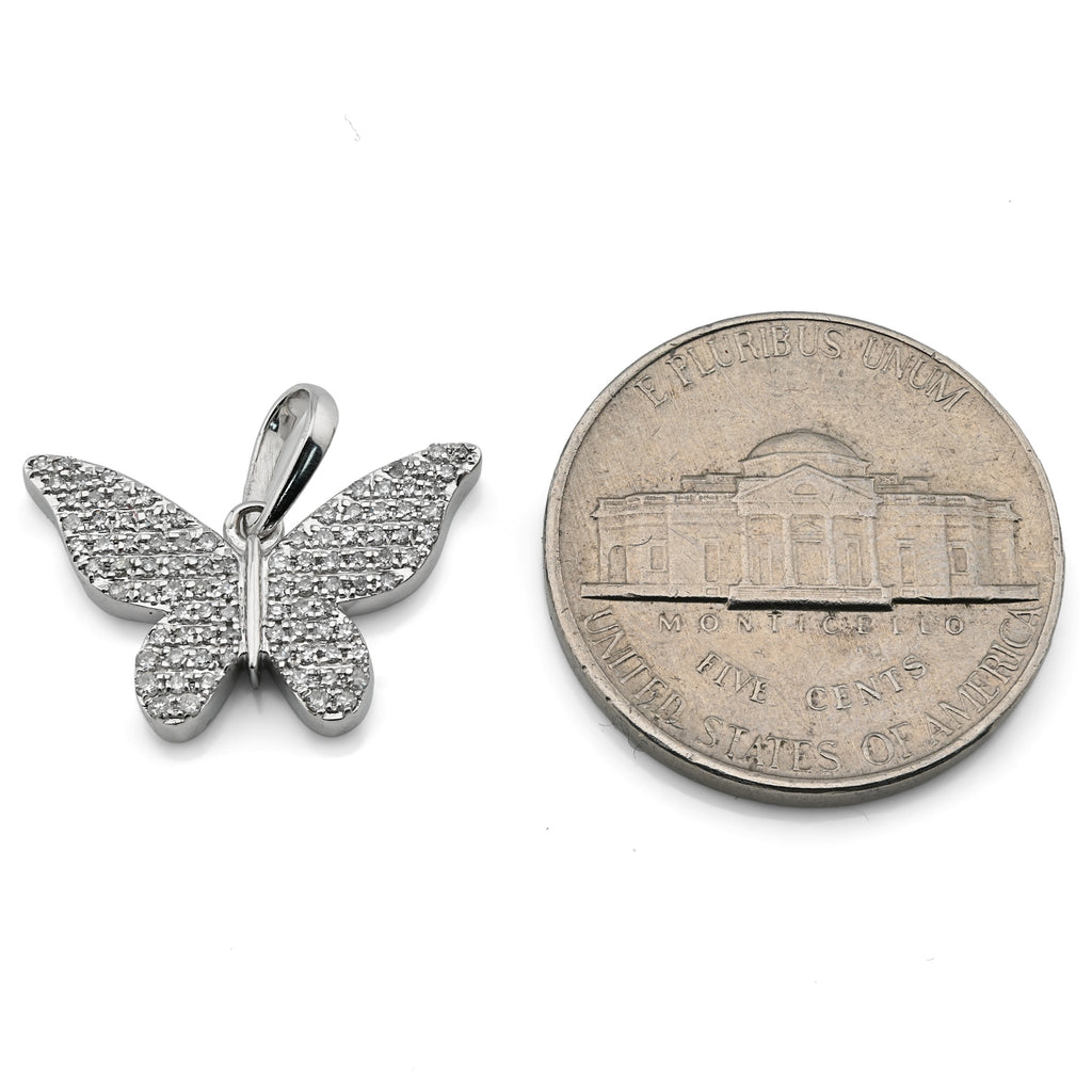 10K White Gold 0.26CT Natural Diamond Butterfly pendant Women Charm