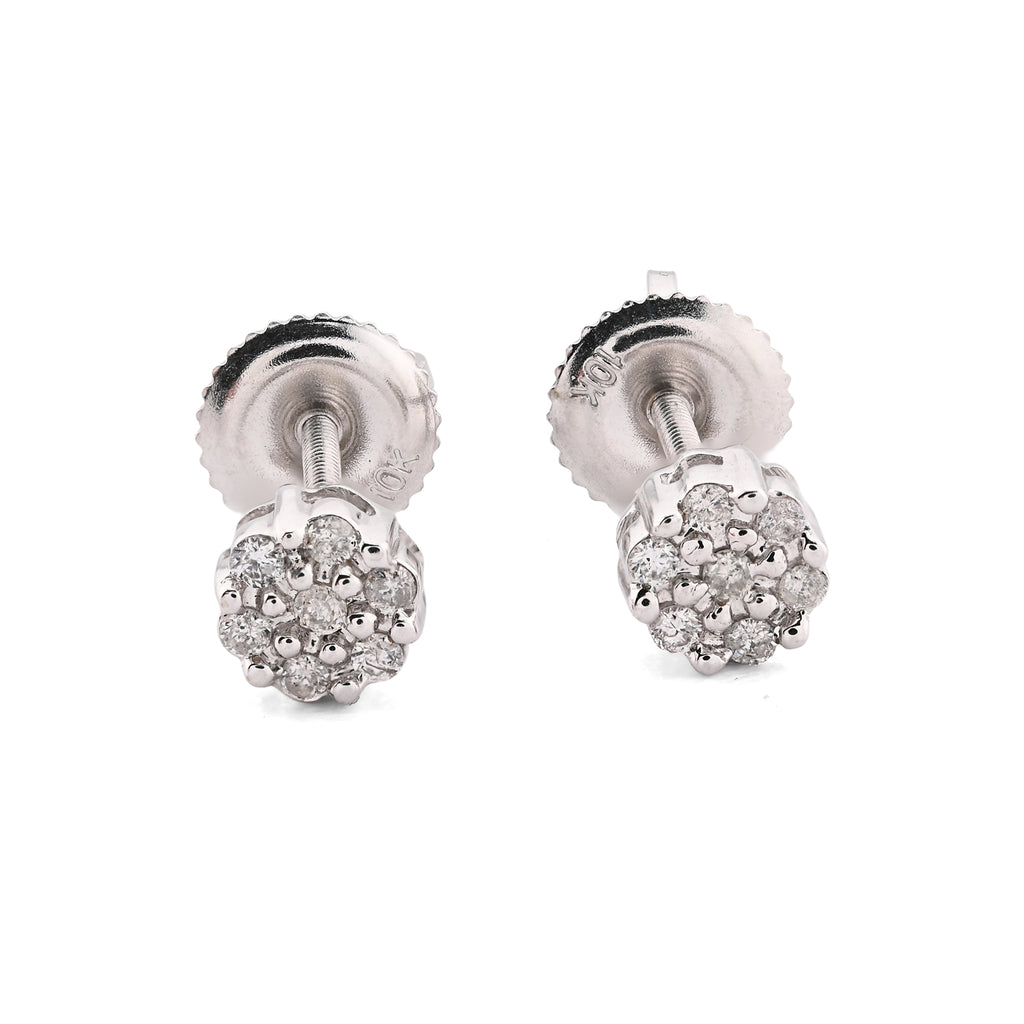 10K White Gold 0.11 CT Natural Diamond Flower Stud Men Women Earrings