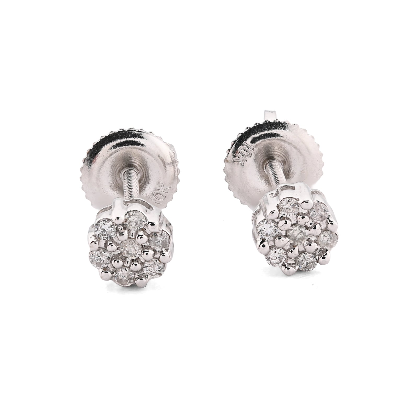 10K White Gold 0.11 CT Natural Diamond Flower Stud Men Women Earrings