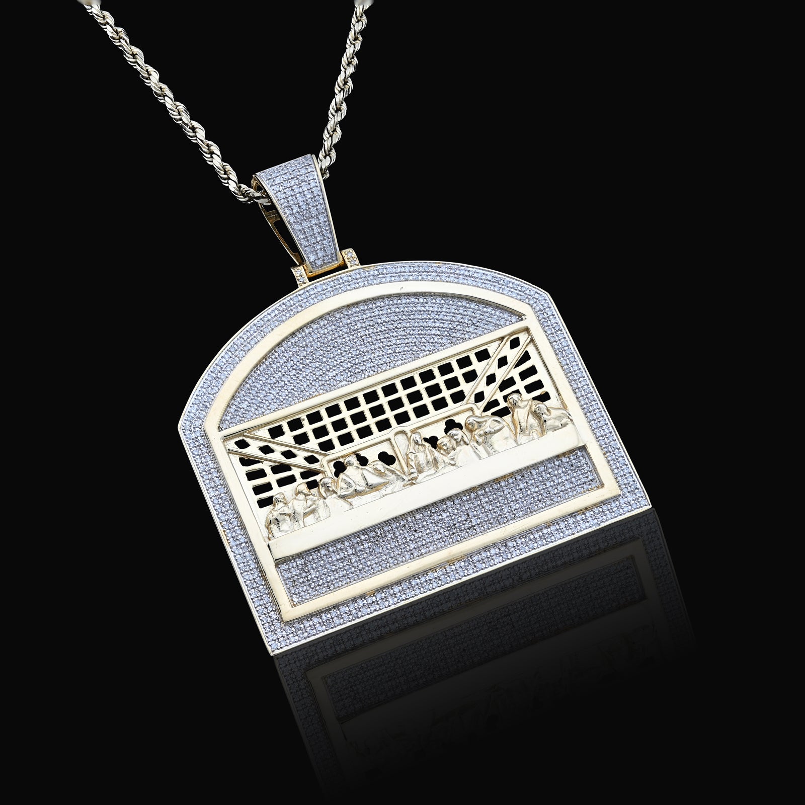 10K Yellow Gold 1040 CTW Natural Diamond Last Supper Pendant 19.9 g Men Charm