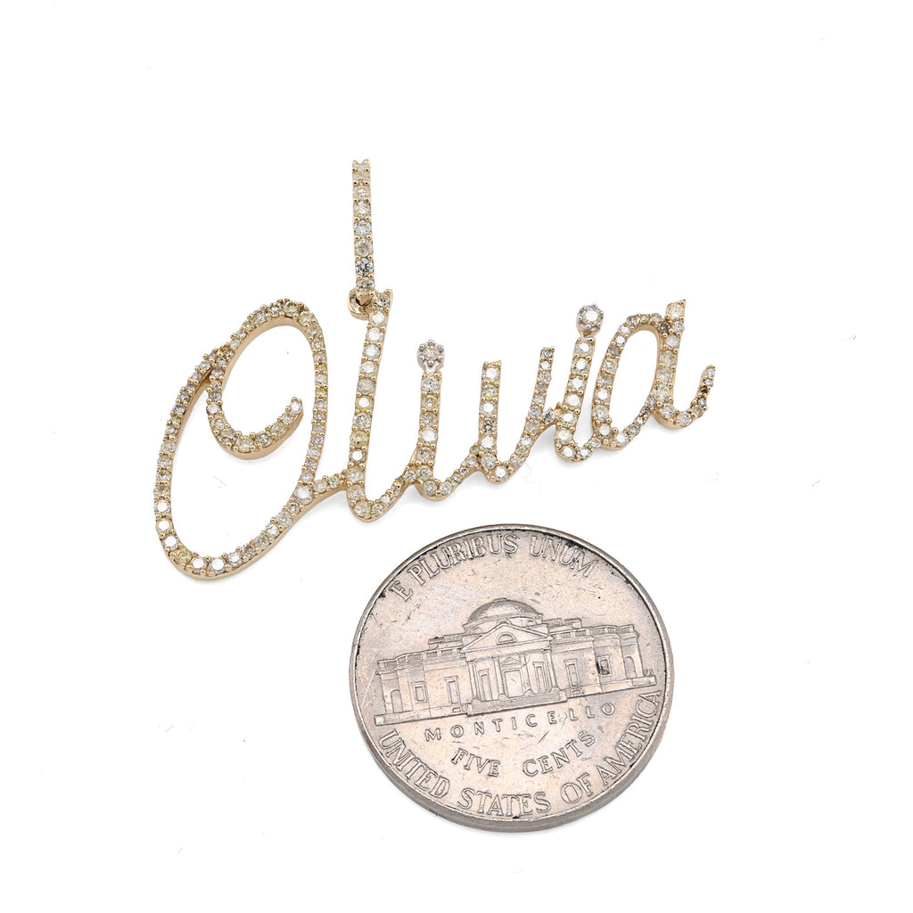 10K Yellow Gold 1 CT Natural Diamond "OLIVIA" Name Pendant 3.0 g Women Charm