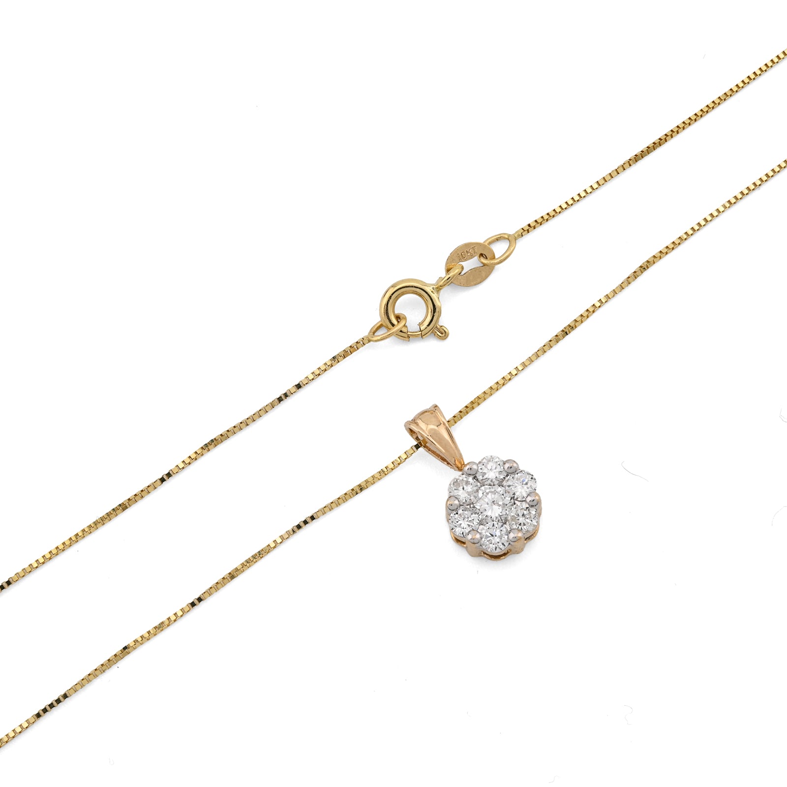 10K Yellow Gold 0.75 CT Natural Diamond Flower Cluster Pendant Box Chain Set