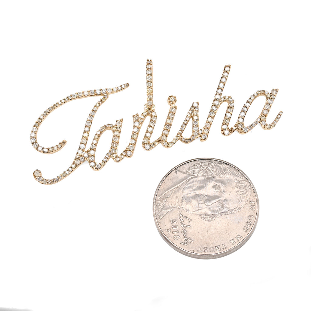 10K Yellow Gold 1.25 CT Natural Diamond "TANISHA" Name Pendant 3.6 g Women Charm
