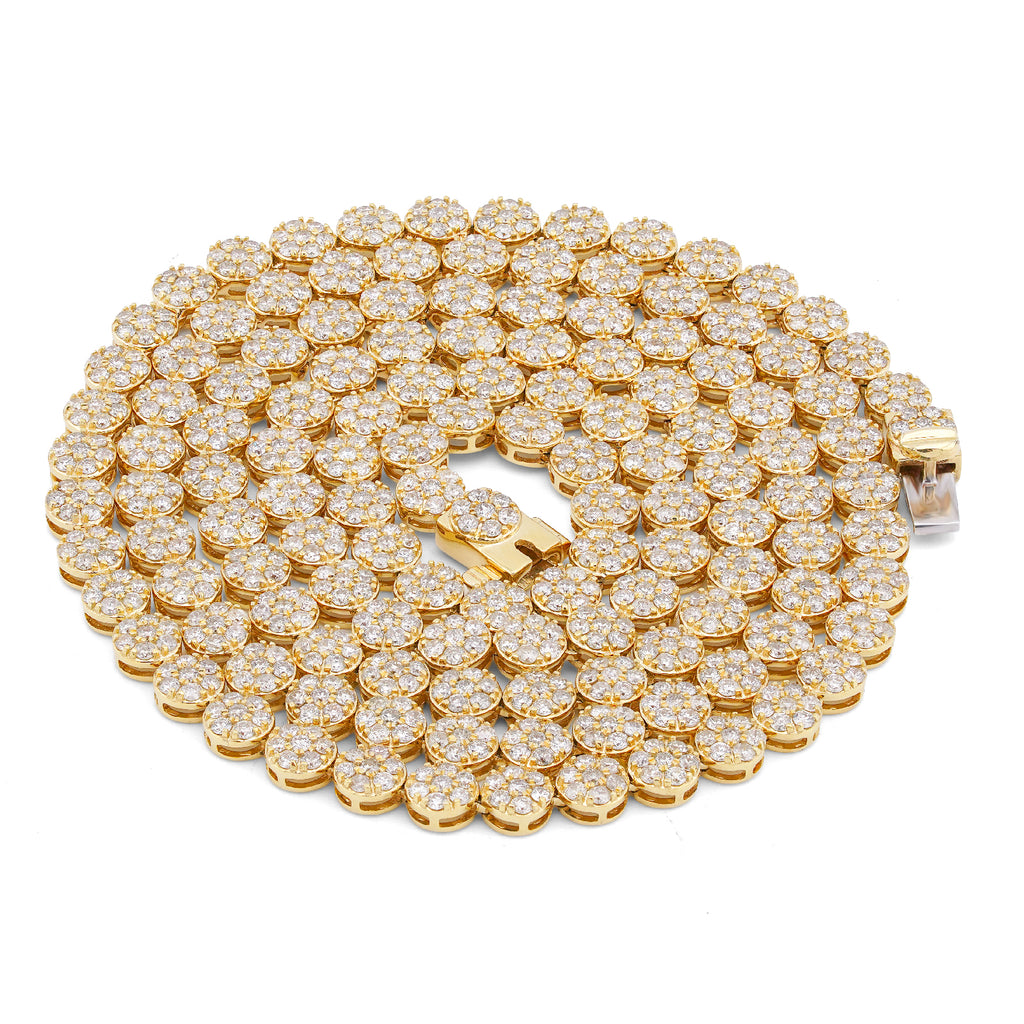 10K Yellow Gold 7CT Natural Diamond Flower Cluster Round 4MM 22" Men Women Necklace