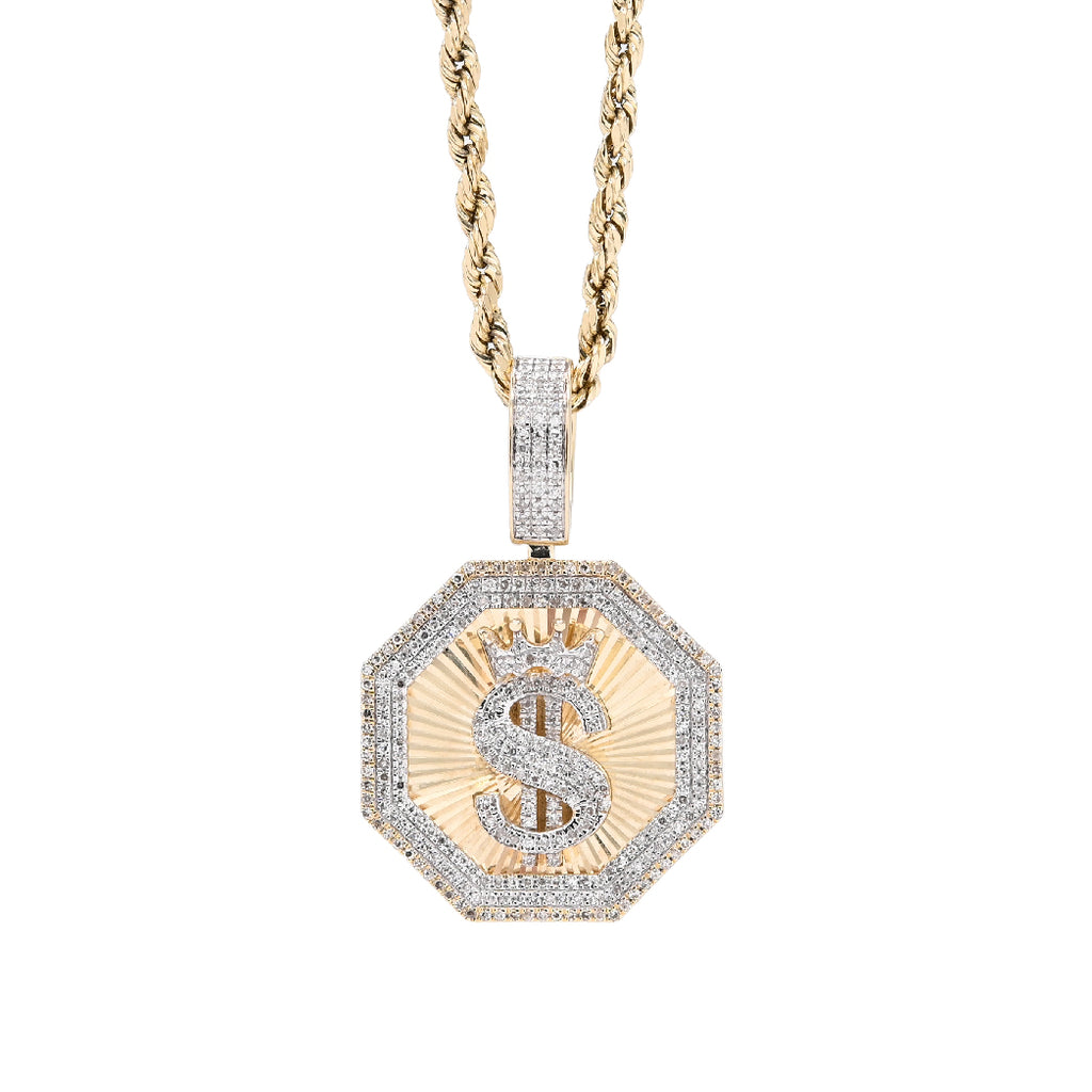 10K Yellow Gold 0.42 CT Natural Diamond "$" Dollar Charm Men Pendant