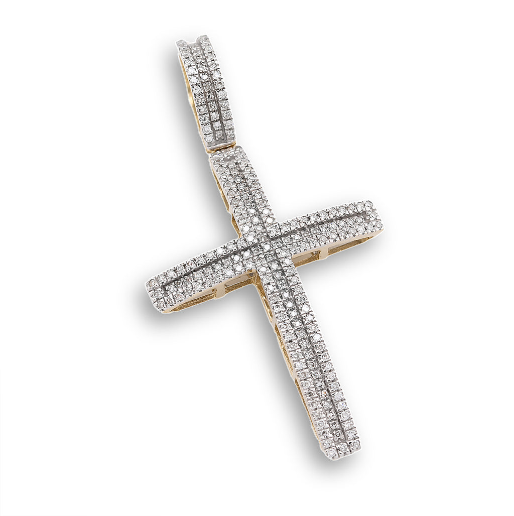 10k Yellow Gold 0.45 CTW Natural Diamond Religvious Cross Charm Pendant 4g Men Women