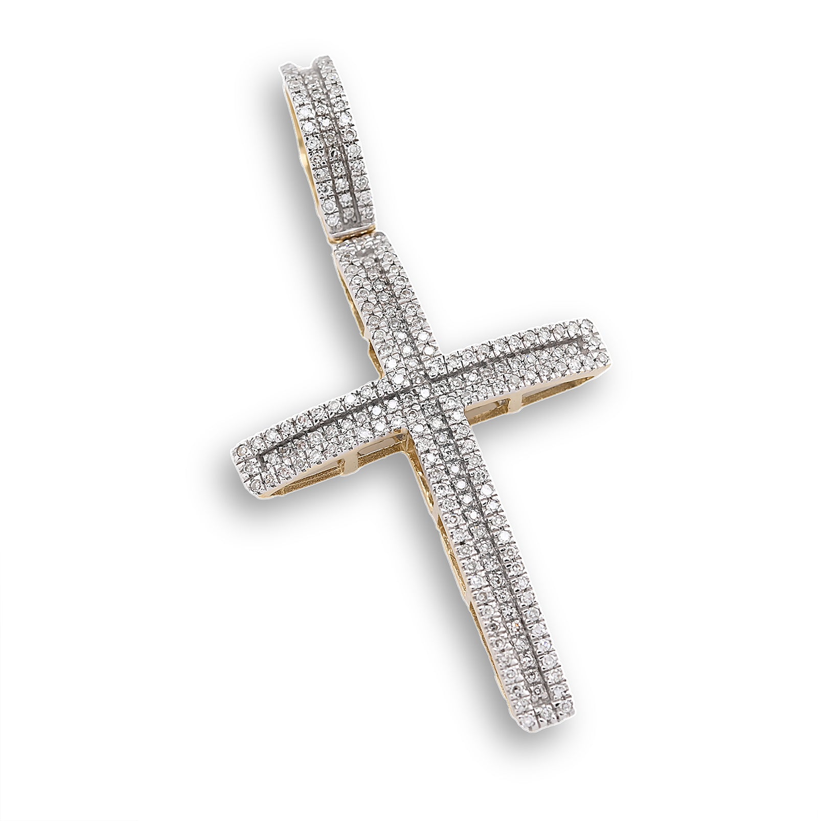 10k Yellow Gold 0.45 CTW Natural Diamond Religvious Cross Charm Pendant 4g Men Women