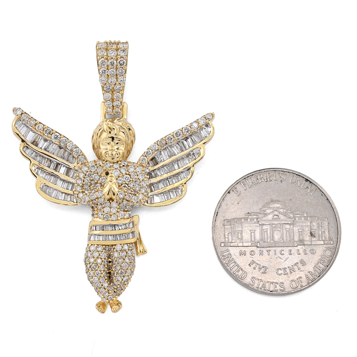 10K Yellow Gold 2.10 Natural Diamond Angel Charm Religious Pendant