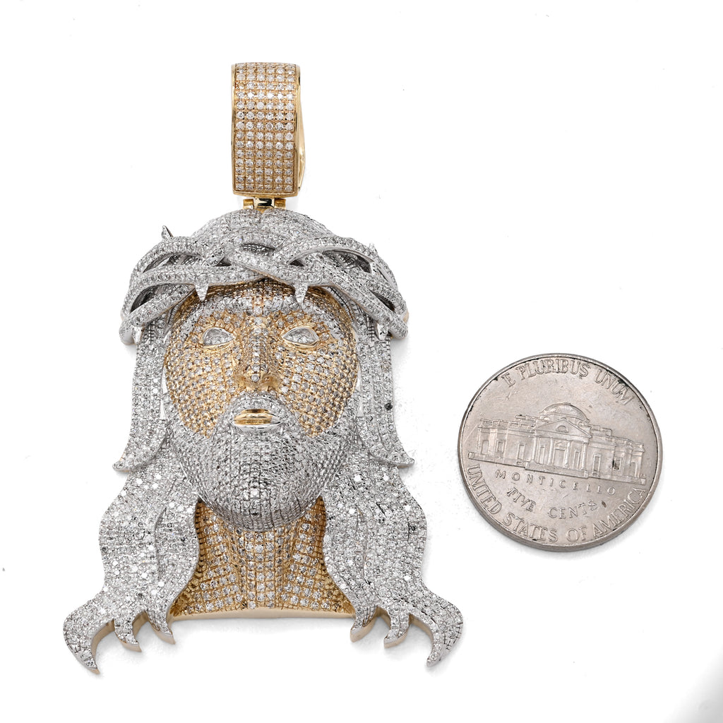 10K Yellow Gold 3.75 CT Natural Diamond Jesus Head Pendant Religious Men Charm