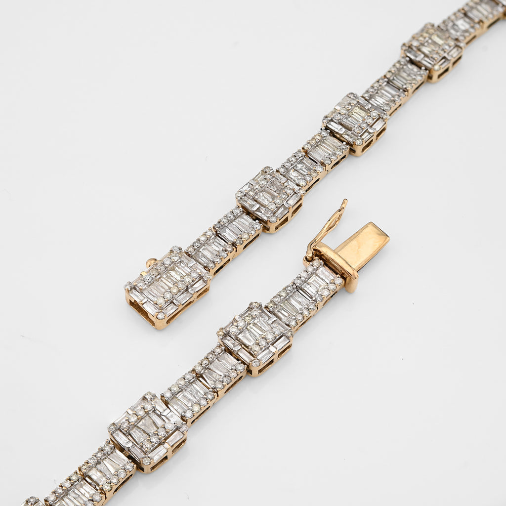 10K Yellow Gold 22CT Baguette/Round Natural Diamond Square and Rect Link Shape Mens Necklace 22"