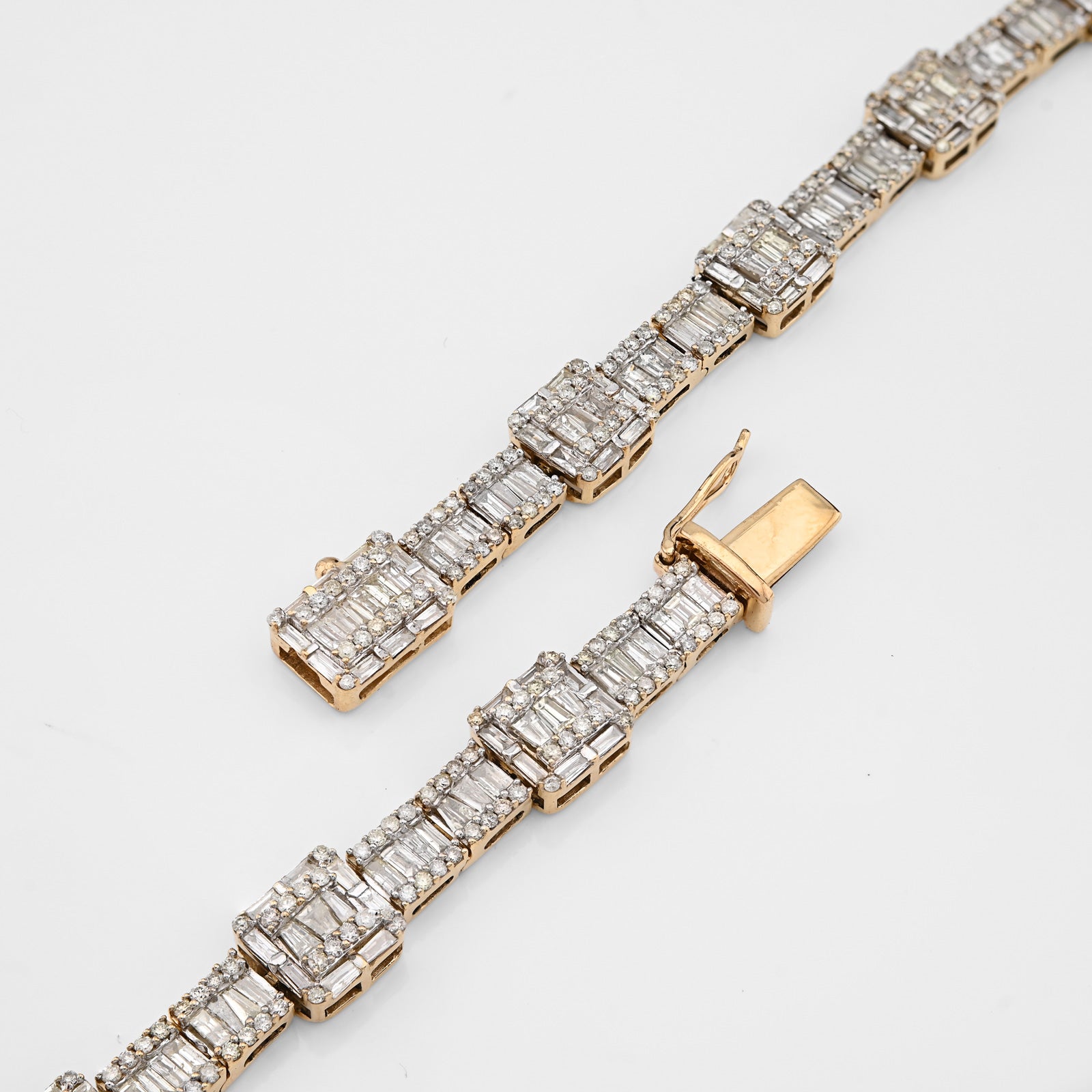 10K Yellow Gold 22CT Baguette/Round Natural Diamond Square and Rect Link Shape Mens Necklace 22"
