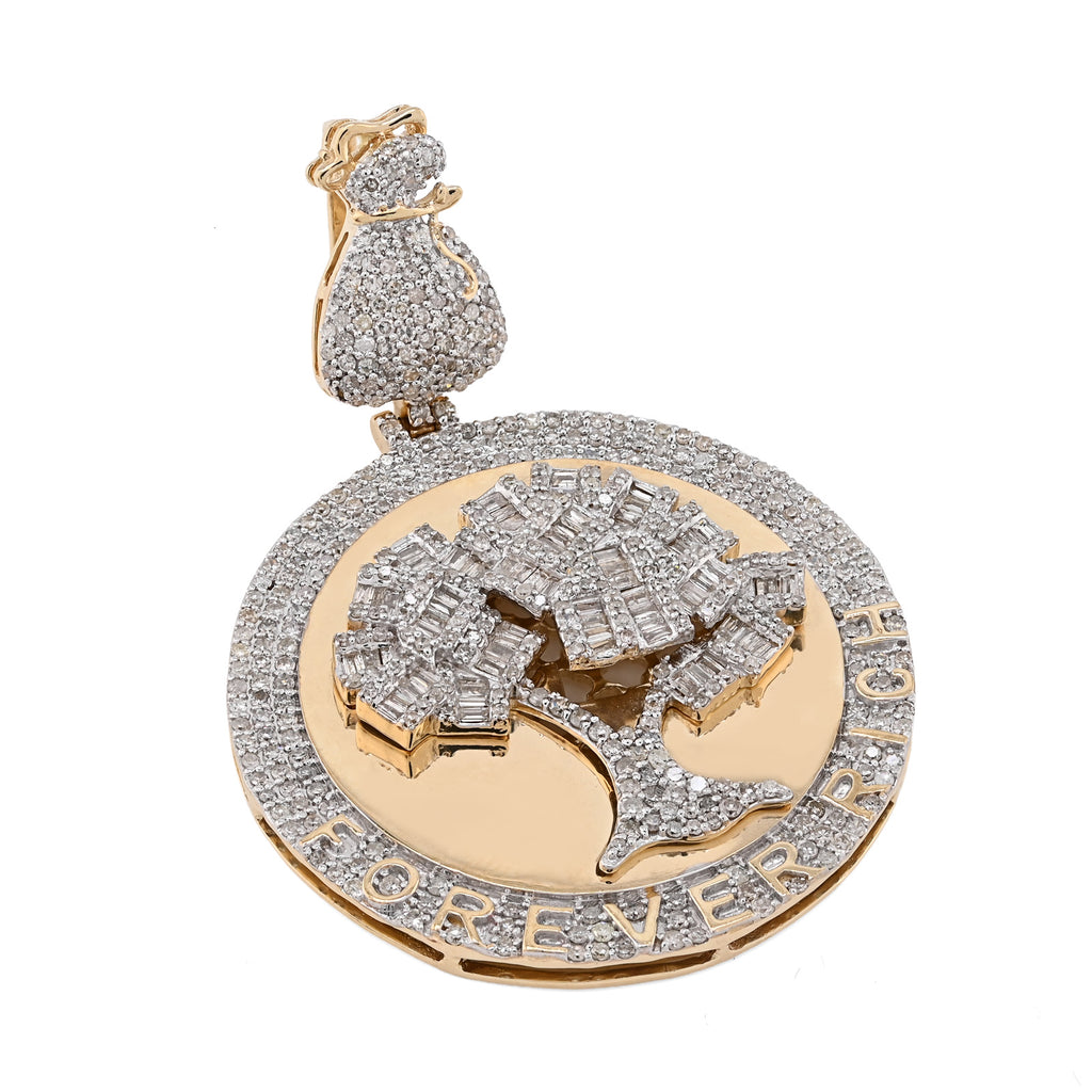 10K Yellow Gold 3.50 CT Natural Diamond Round/Baguette "Forever Rich" $ Tree Pendant 15.4 g Charm