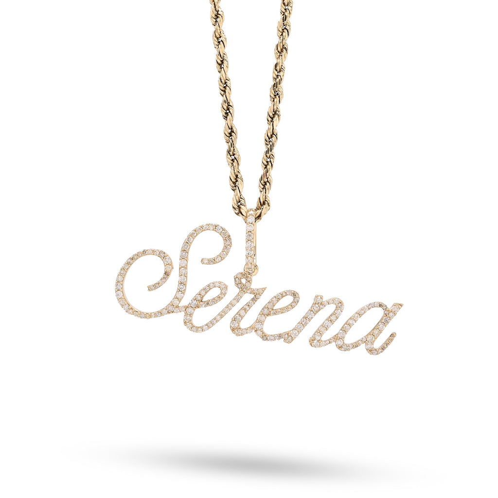 10K Yellow Gold 1 CT Natural Diamond "SERENA" Name Pendant 3.1 g Women Charm