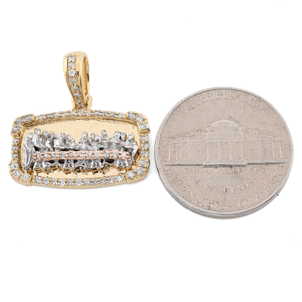 10K Yellow Gold 0.94 CT Round Natural Diamond Last Supper Pendant Men Women 22.1 MM Charm 4.2 g