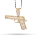 10K Yellow Gold 4.50 CT Natural Diamond Round/Baguette Gun Pendant Men's Charm 12.3 g