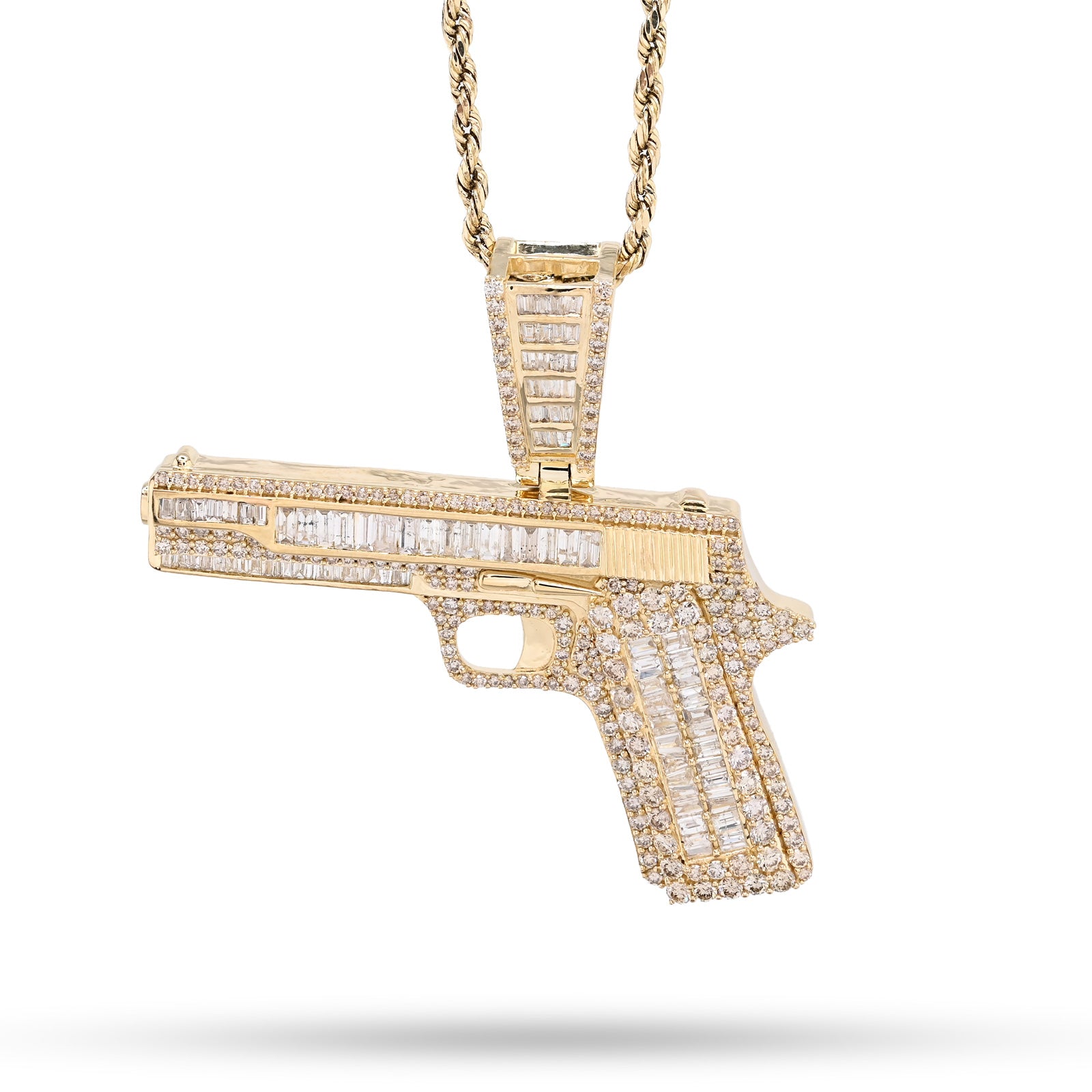 10K Yellow Gold 4.50 CT Natural Diamond Round/Baguette Gun Pendant Men's Charm 12.3 g