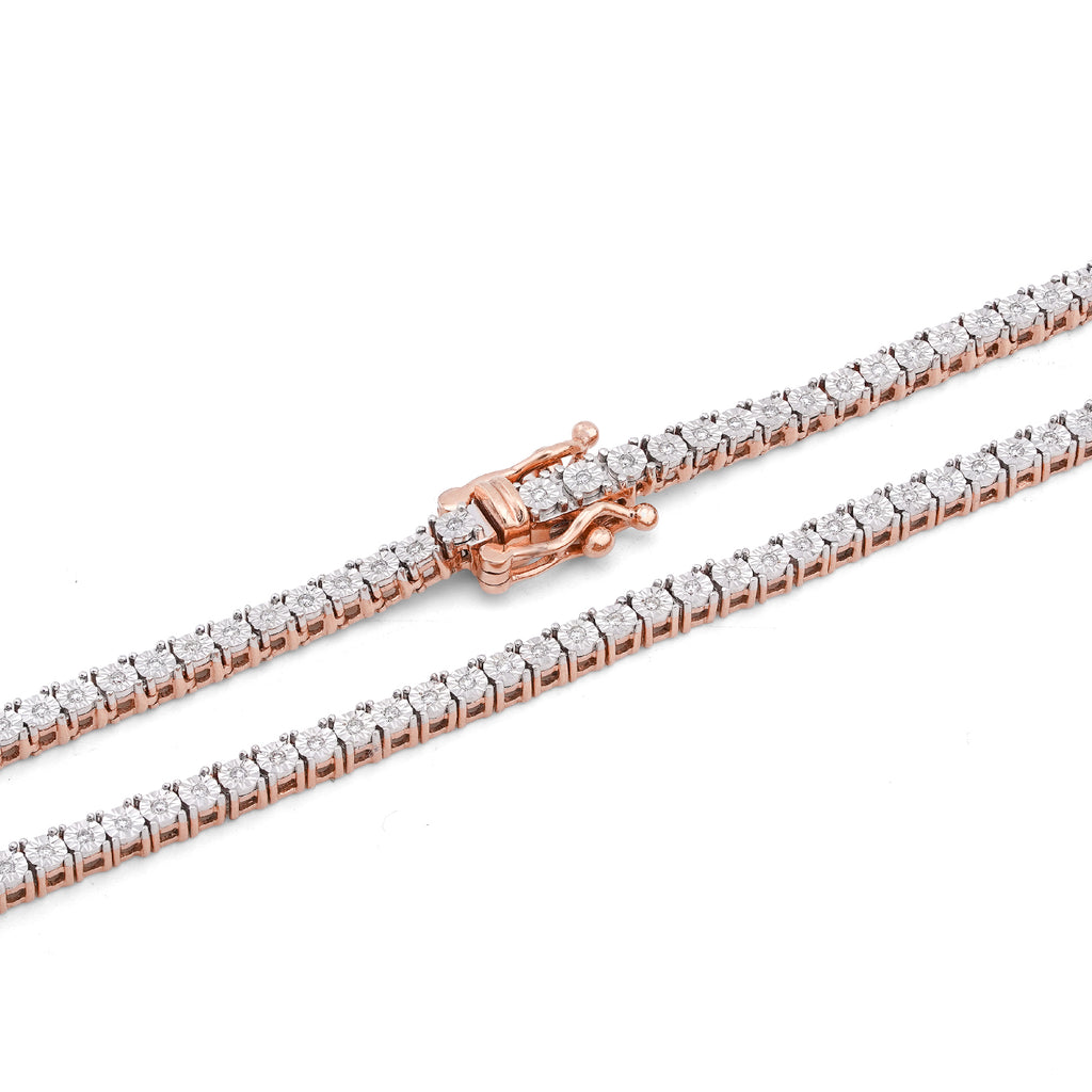 10K Rose Gold 0.78CT Natural Diamond 2.5MM Illusion Tennis Chain 18" Men Women Necklace