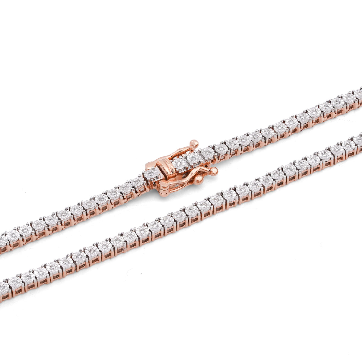 10K Rose Gold 0.78CT Natural Diamond 2.5MM Illusion Tennis Chain 18" Men Women Necklace