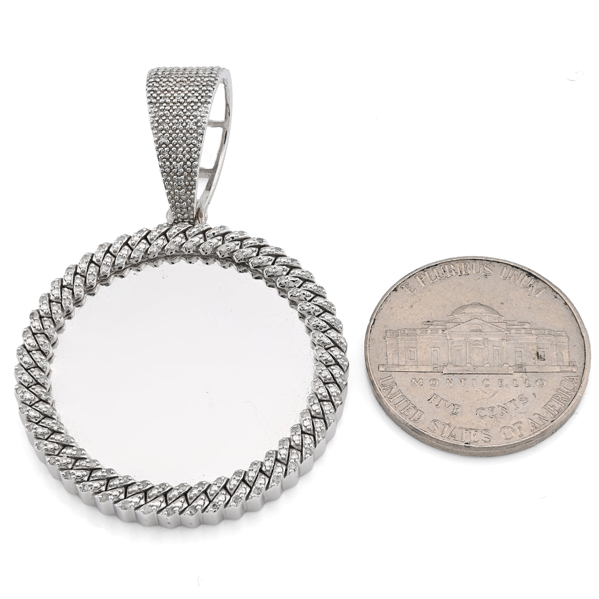 925 Sterling Silver 1.5 CT Natural Diamond Memory Charm Picture Pendant 8.5 g
