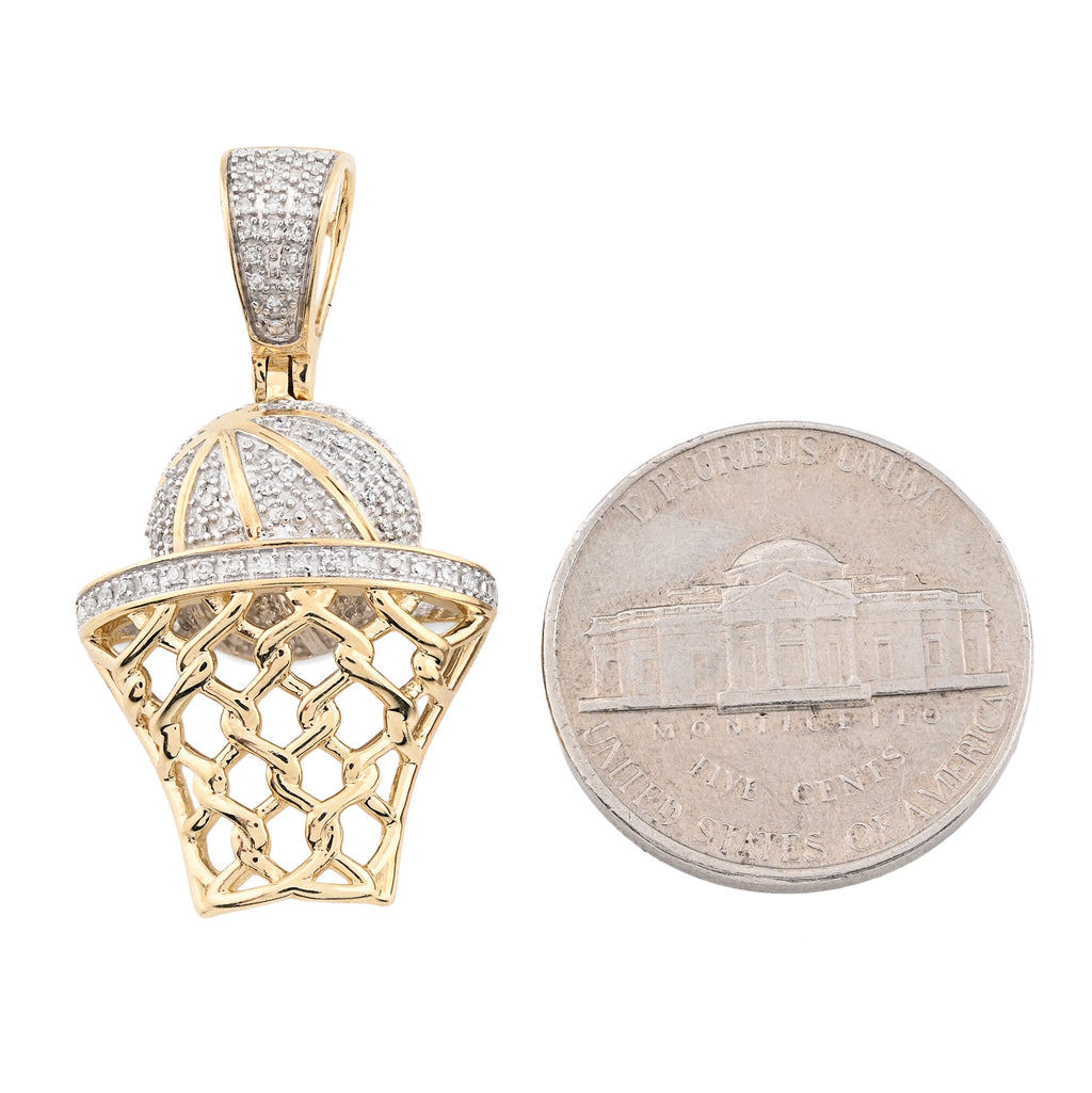 10K Yellow Gold 0.20 CT Natural Diamond Basketball & Net Charm 34.4 MM Men Pendant