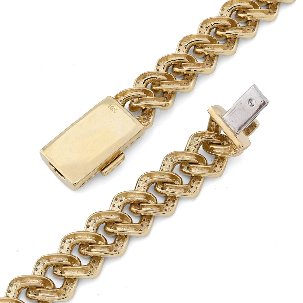10K Yellow Gold 6.74 CT Natural Diamond 11 MM Cuban Link Chain 18" Men Necklace