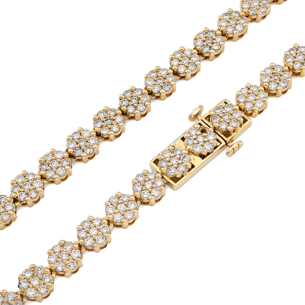 10K Yellow Gold 16 CT Natural Diamond Flower Setting Tennis Chain 22" Men's Necklace