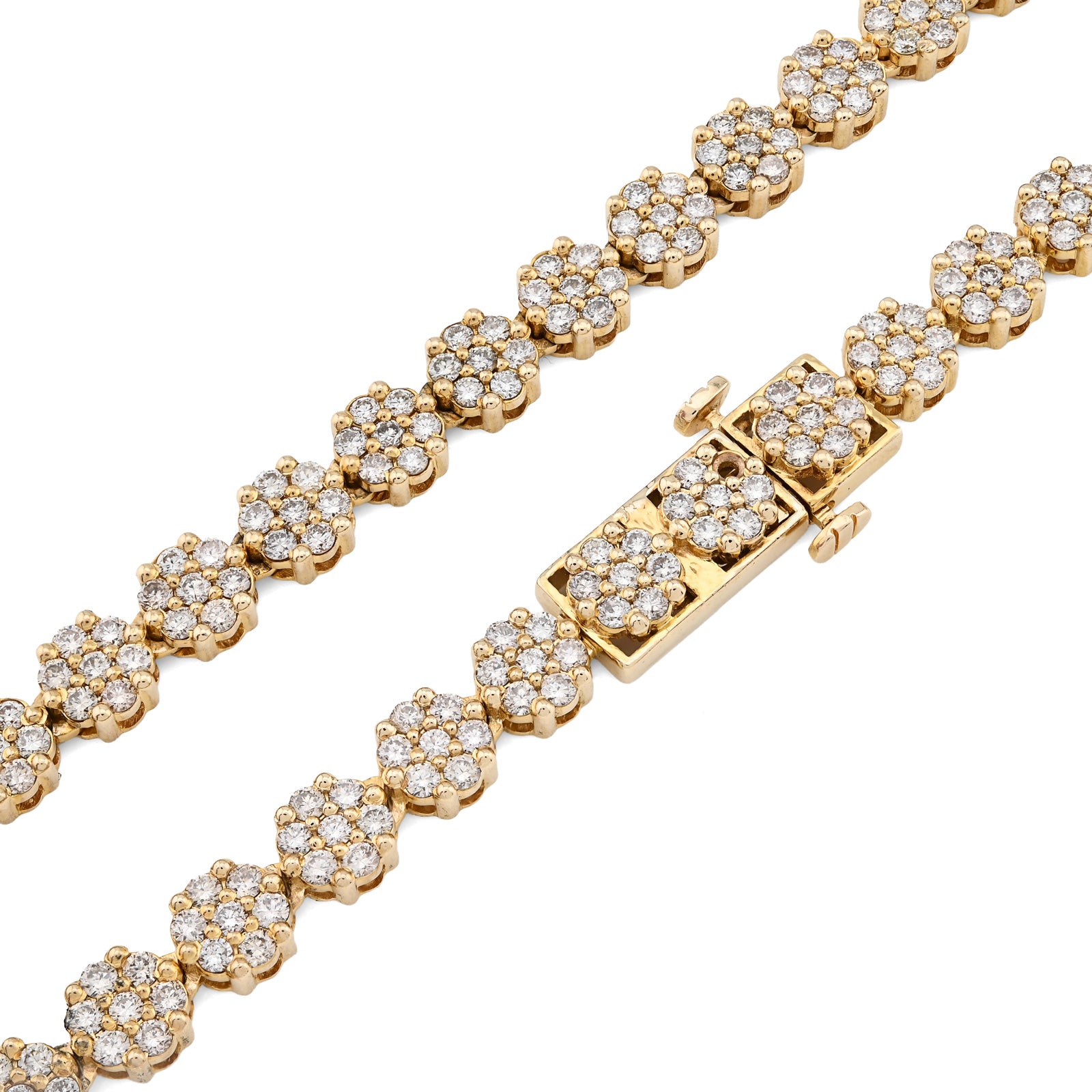 10K Yellow Gold 16 CT Natural Diamond Flower Setting Tennis Chain 22" Men's Necklace