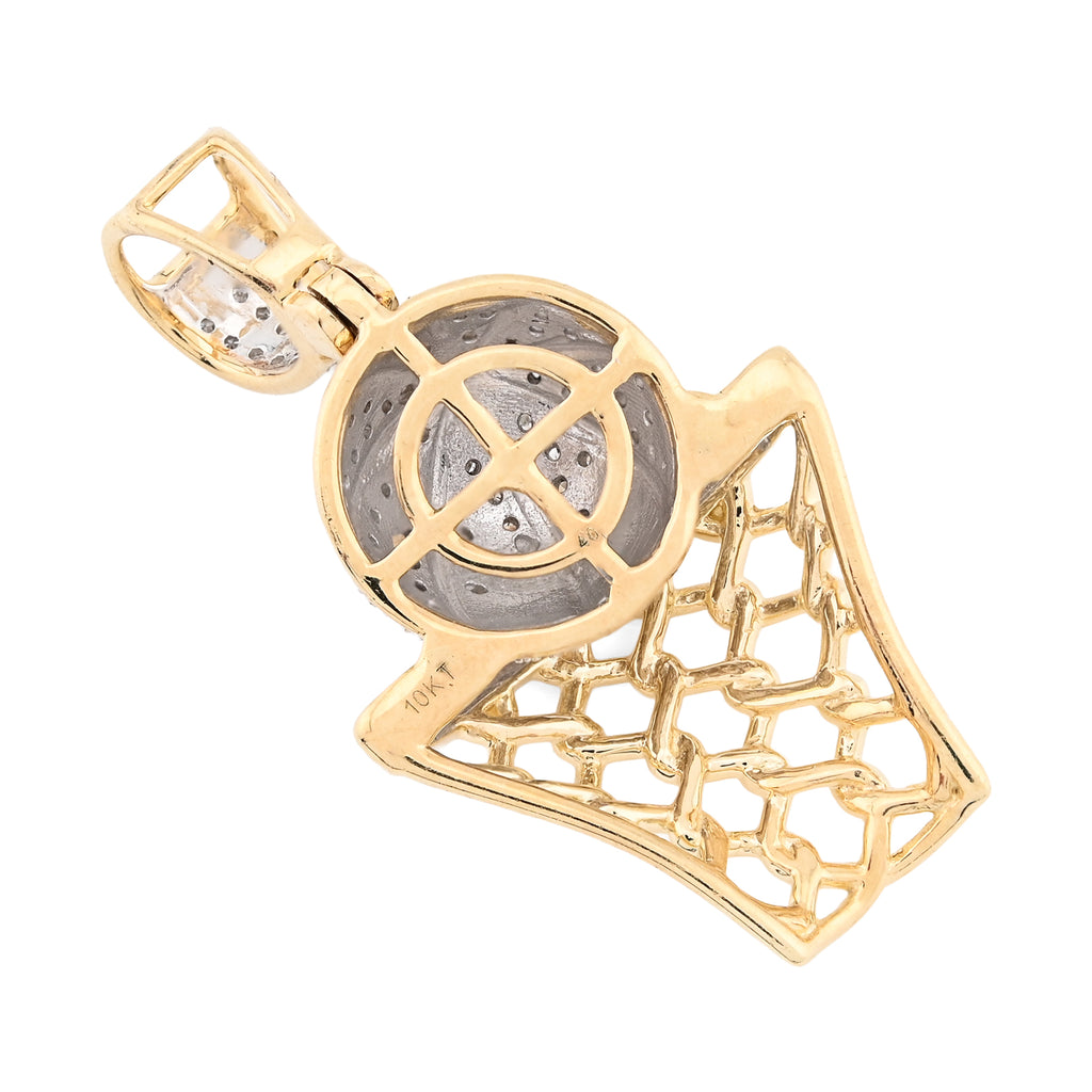 10K Yellow Gold 0.20 CT Natural Diamond Basketball & Net Charm 34.4 MM Men Pendant