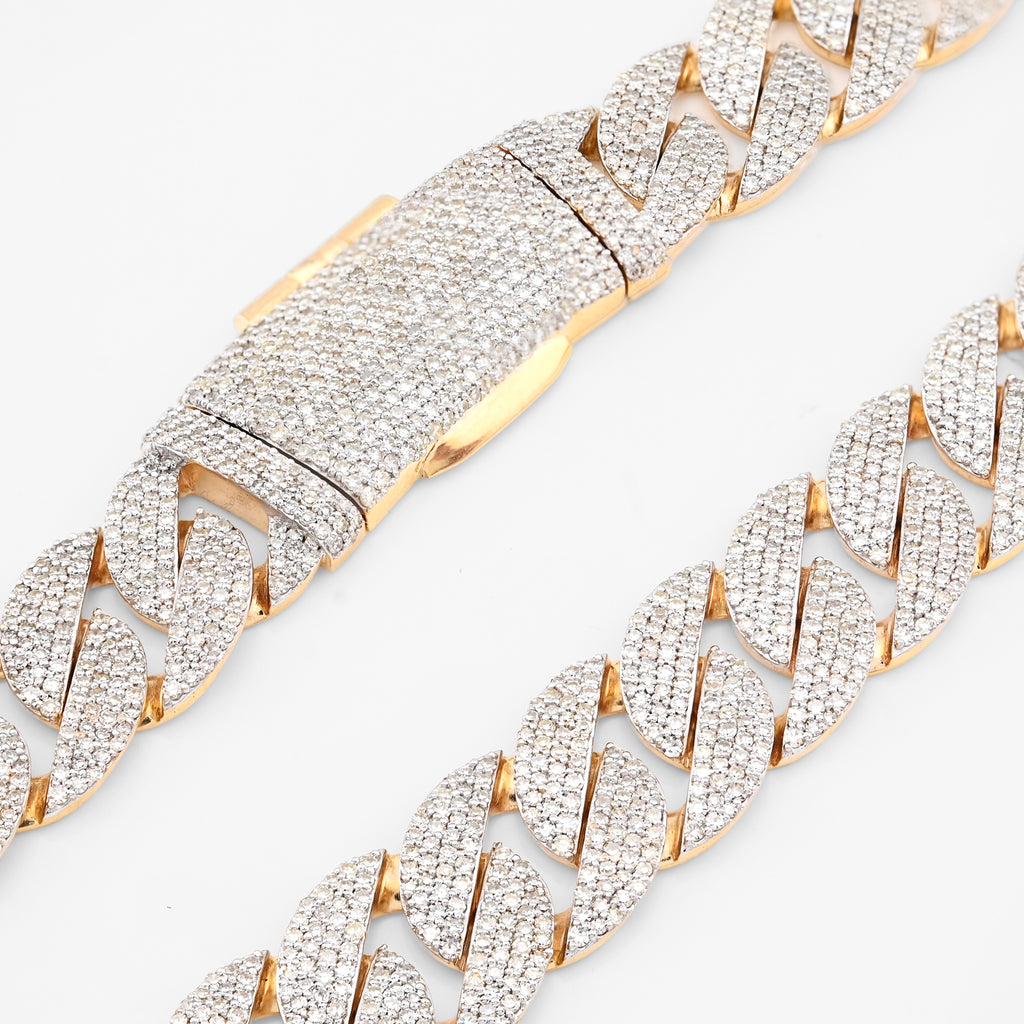 10K Yellow Gold 20.05 CT Natural Diamond 12 MM Cuban Link Necklace 22" Men Chain 73.1 g
