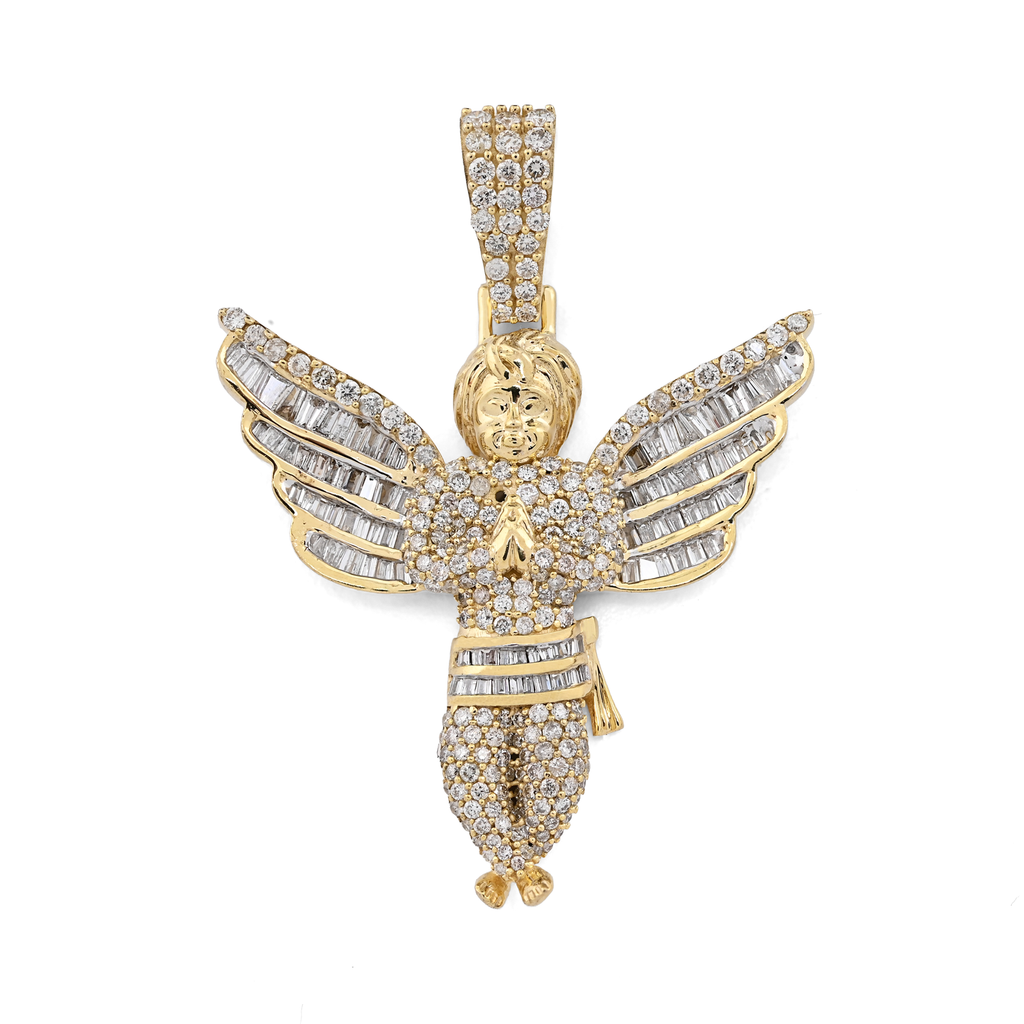 10K Yellow Gold 2.10 Natural Diamond Angel Charm Religious Pendant