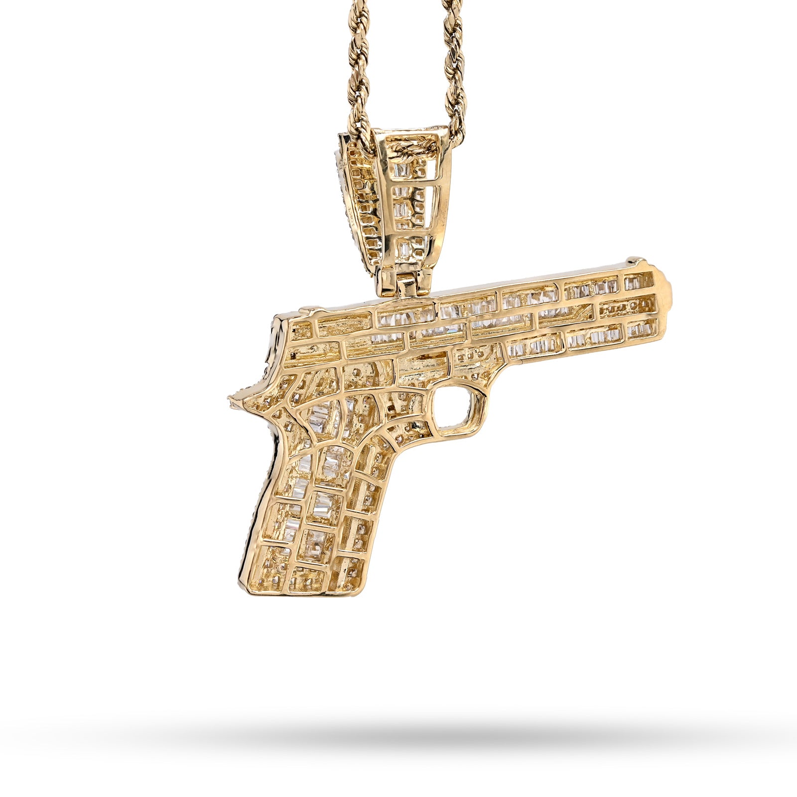 10K Yellow Gold 4.50 CT Natural Diamond Round/Baguette Gun Pendant Men's Charm 12.3 g