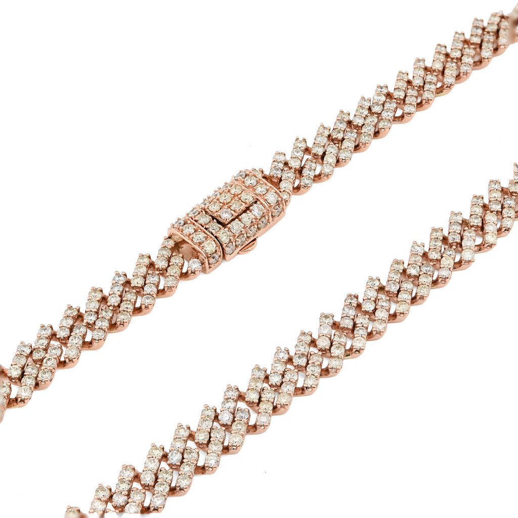 10K Rose Gold 18 CT Natural Diamond 8 MM Cuban link Chain 21" Men Women Necklace