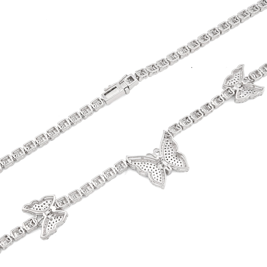 10K White Gold 5.48 CT Round & baguette Natural Diamond Butterfly Tennis Chain 18" Women Necklace 26.5 g