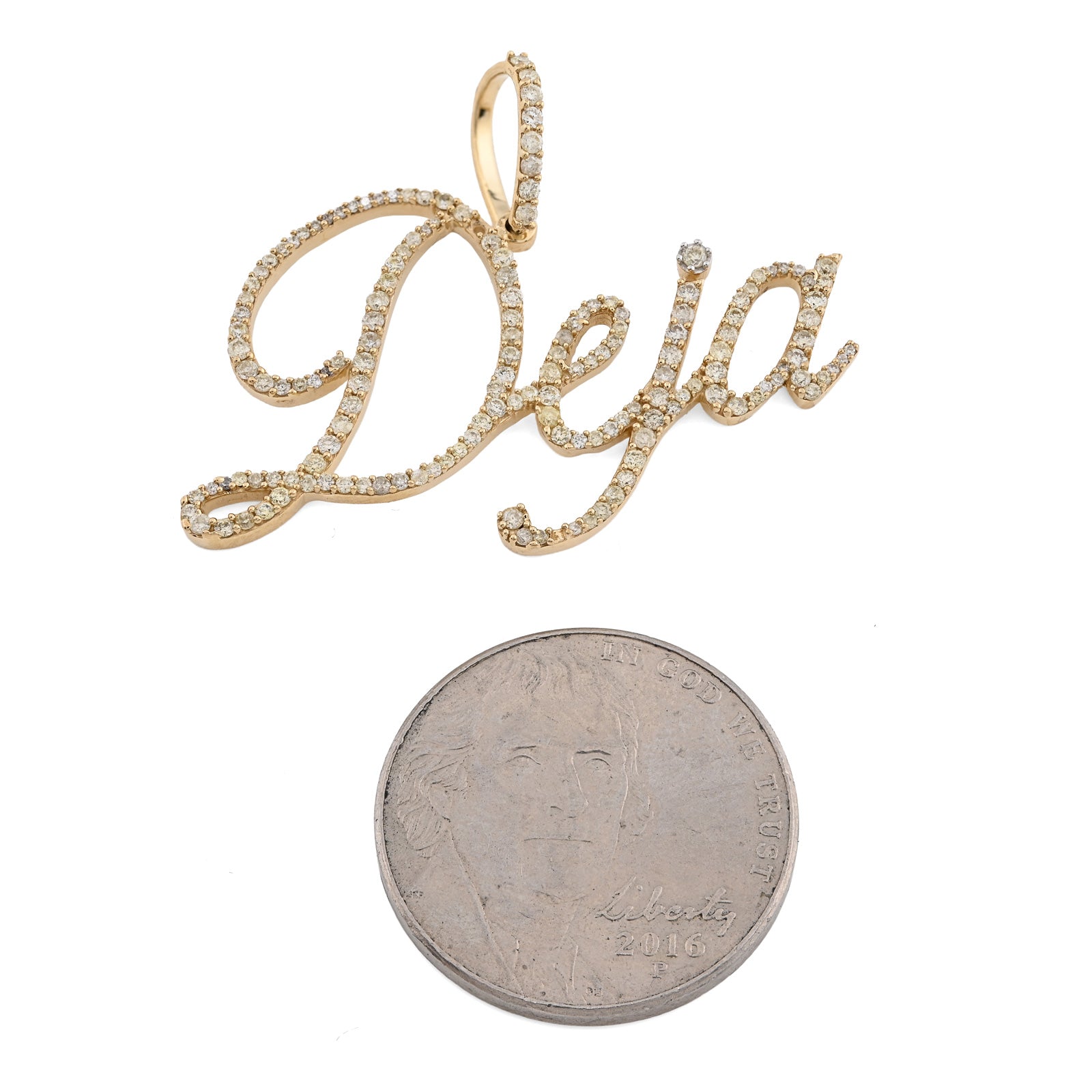 10K Yellow Gold 1 CT Natural Diamond "DEJA" Name Pendant 3 g Charm