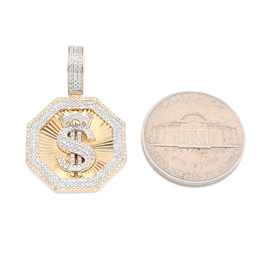 10K Yellow Gold 0.42 CT Natural Diamond "$" Dollar Charm Men Pendant