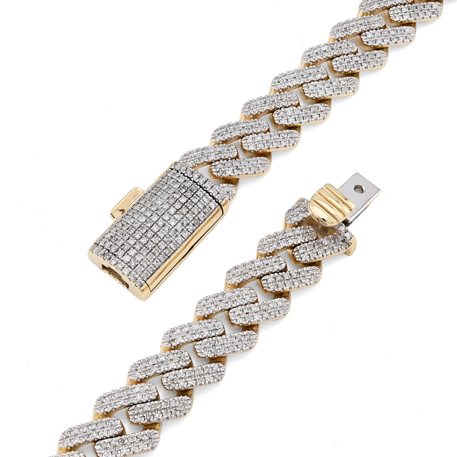 10K Yellow Gold 6.74 CT Natural Diamond 11 MM Cuban Link Chain 18" Men Necklace