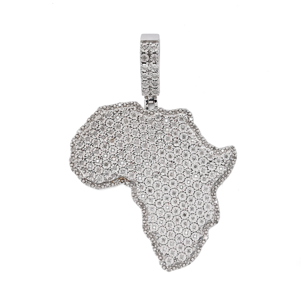 925 Sterling Silver 0.83 CT Natural Diamond Africa Pendant Men's Charm