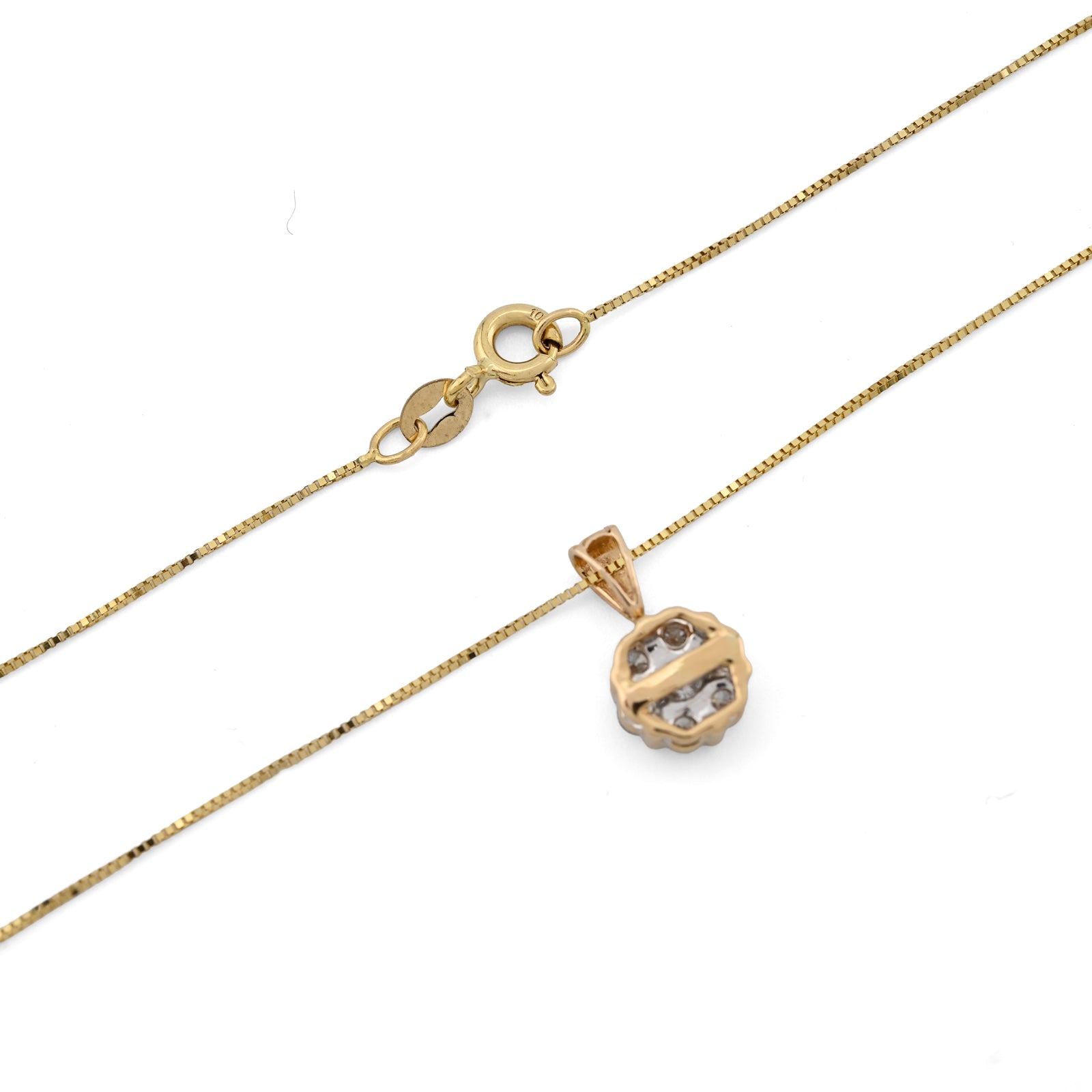 10K Yellow Gold 0.75 CT Natural Diamond Flower Cluster Pendant Box Chain Set