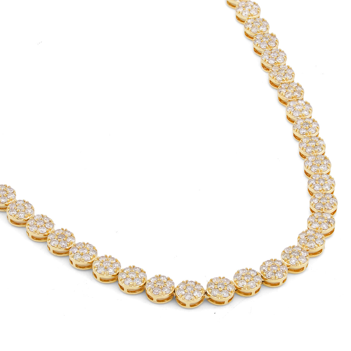10K Yellow Gold 7CT Natural Diamond Flower Cluster Round 4MM 22" Men Women Necklace