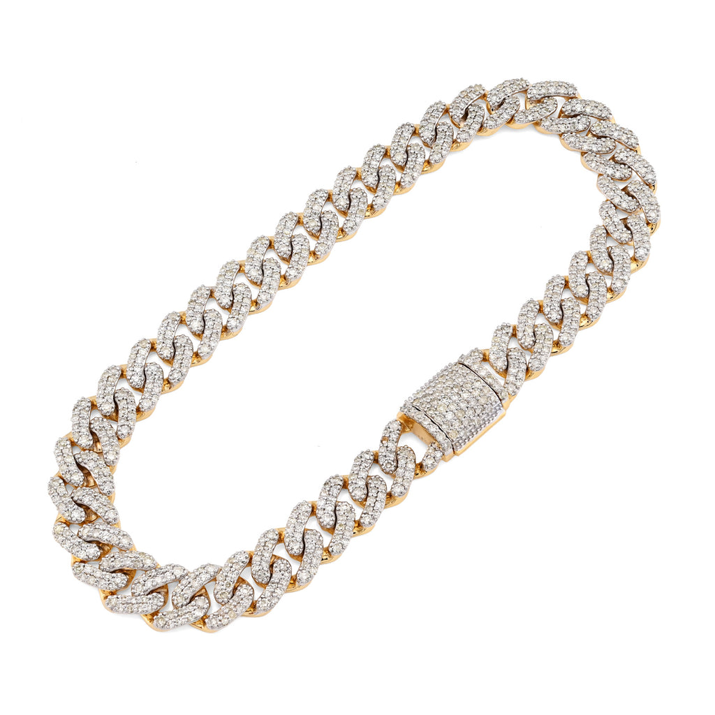 10K Yellow Gold 3.8 CT Natural Diamond Cuban Link Men's Bracelet 8 MM 8"