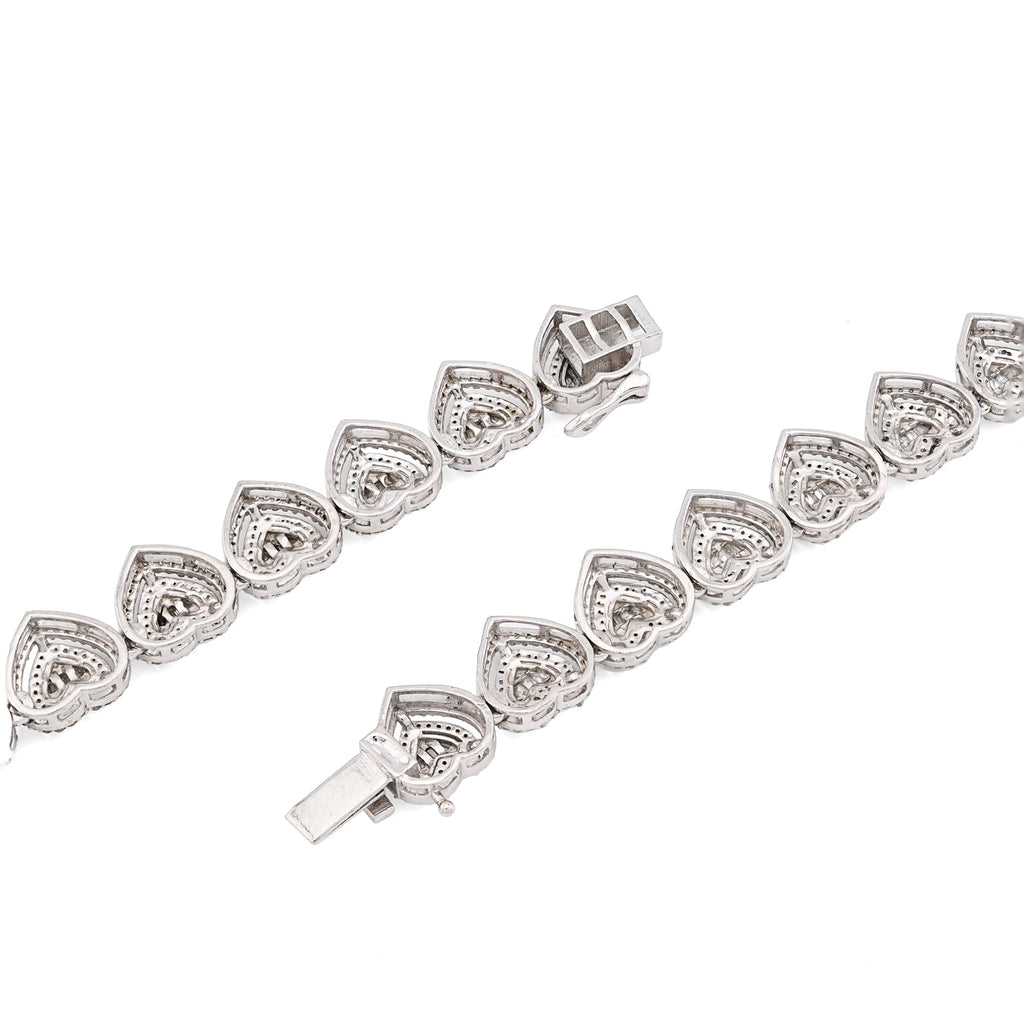 925 Sterling Silver 6 CT Natural Diamond Heart Shape link Necklace Women Chain
