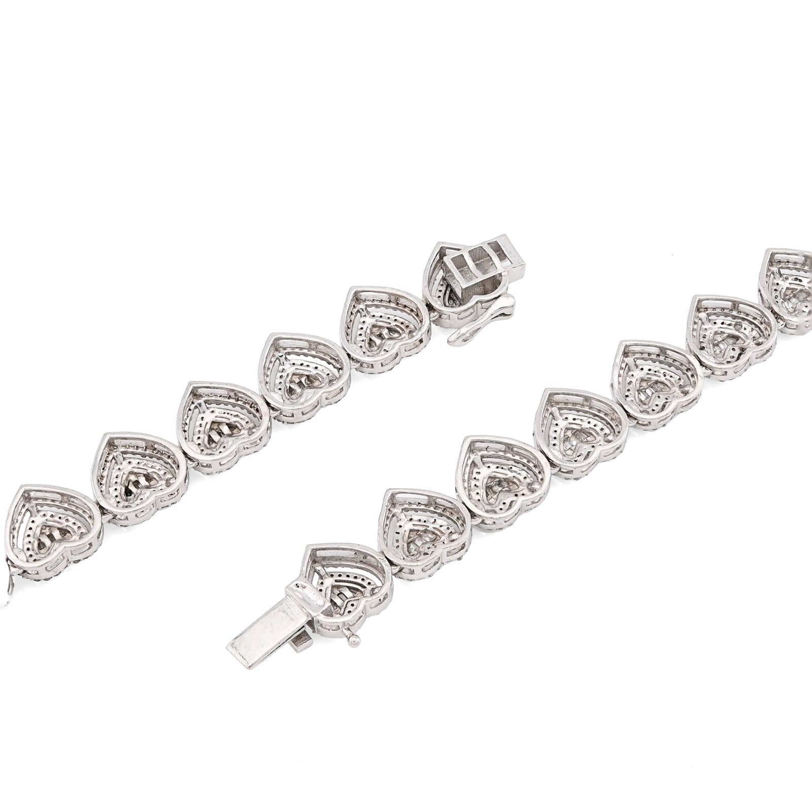 925 Sterling Silver 6 CT Natural Diamond Heart Shape link Necklace Women Chain