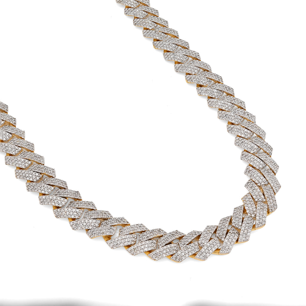10K Yellow Gold 16.89 CT Natural Diamond Flower Setting Tennis Chain 22" Men's