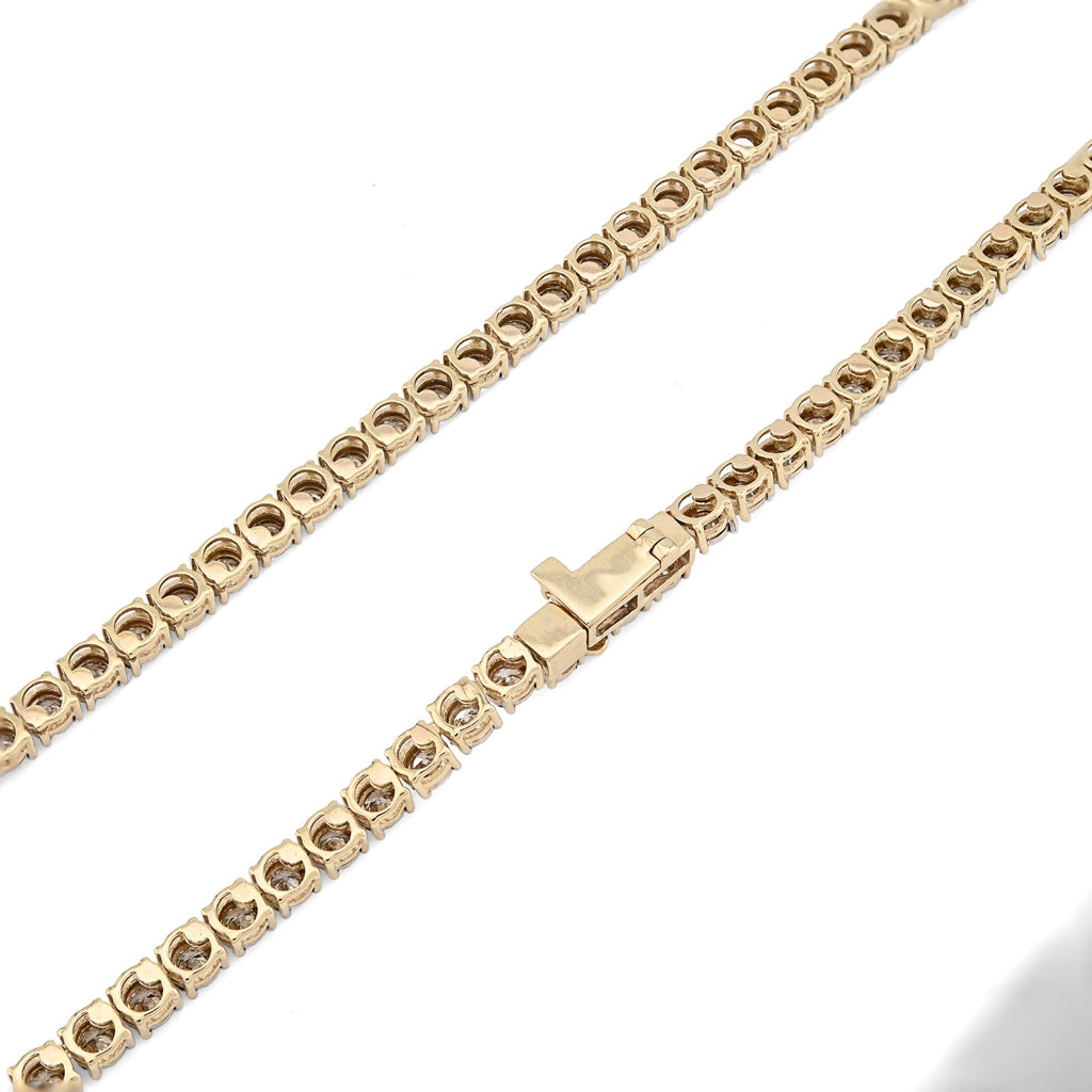10K Yellow Gold 9.50 CT Natural Diamond Illusion Set Tennis Chain 3 MM 24" Men Necklace