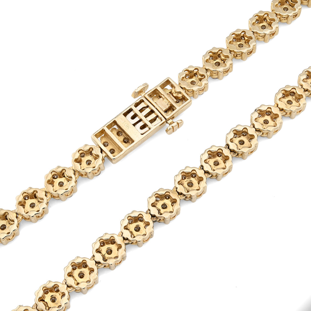 10K Yellow Gold 16 CT Natural Diamond Flower Setting Tennis Chain 22" Men's Necklace