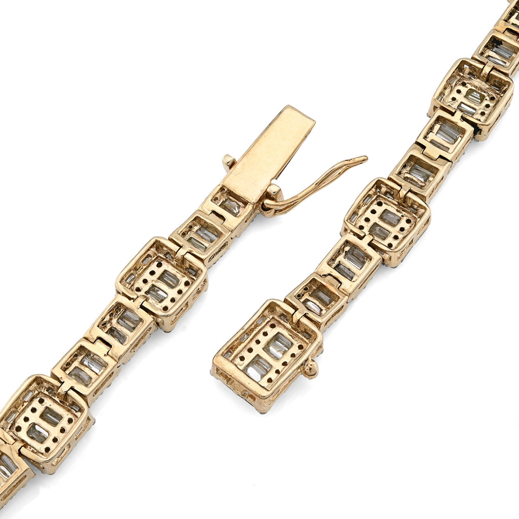10K Yellow Gold 22CT Baguette/Round Natural Diamond Square and Rect Link Shape Mens Necklace 22"
