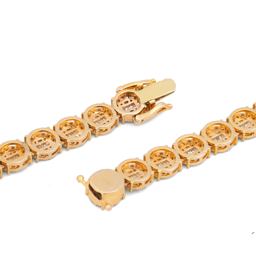 10K Yellow Gold 20CT Natural Round/Baguette Diamond 8MM Flower Cluster Tennis Chain